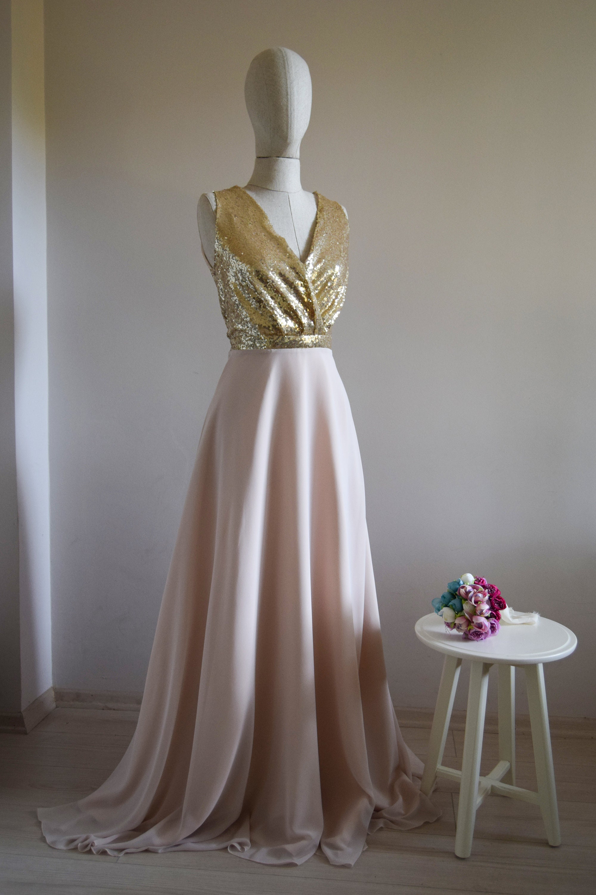 Made to Measure Georgette Champagne Chiffon With Top Gold - Etsy