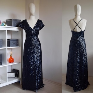 navy blue sequin bridesmaid dress