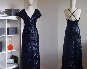 Made To Measure Full Sequin Navy Blue Bridesmaid Dress Wedding Reception Flattering Sparkle Bridal Guest Dress | Mother Of Bride Dress
