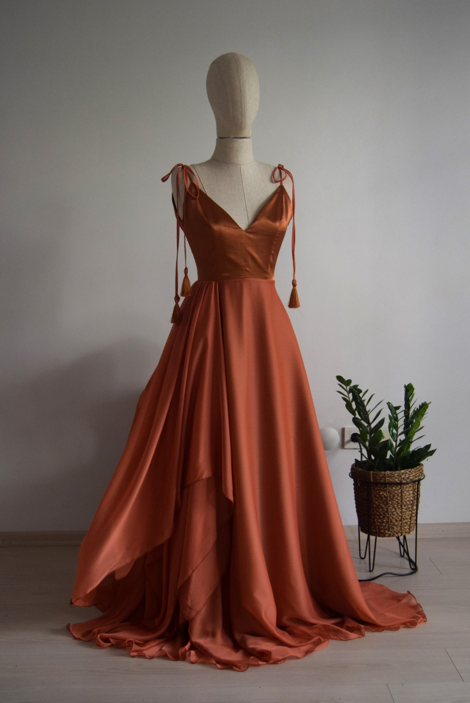 Chiffon With Top Satin Copper Bridesmaid Dress Etsy