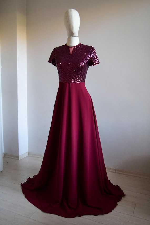 Burgundy sequin maxi skirt discount