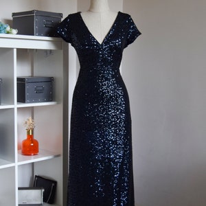 Made To Measure Full Sequin Navy Blue Bridesmaid Dress Wedding Reception Flattering Sparkle Bridal Guest Dress Mother Of Bride Dress image 2