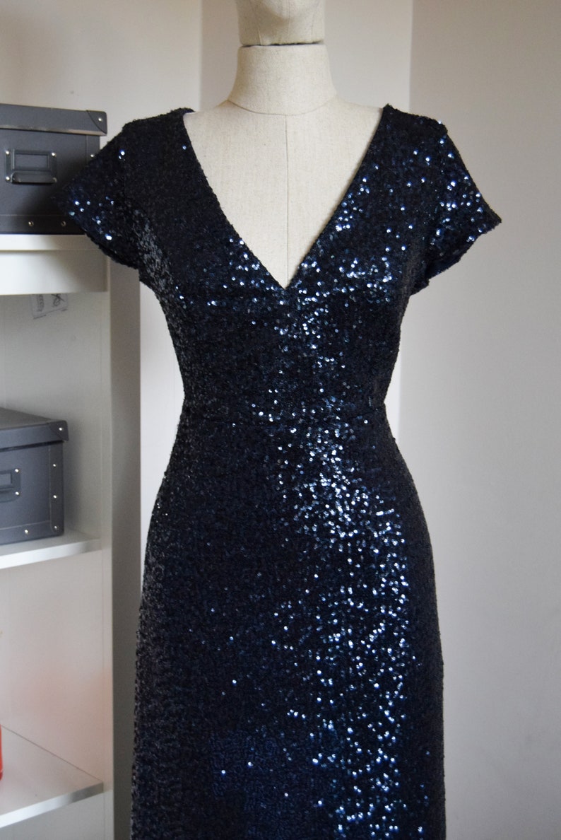 Made To Measure Full Sequin Navy Blue Bridesmaid Dress Wedding Reception Flattering Sparkle Bridal Guest Dress Mother Of Bride Dress image 5