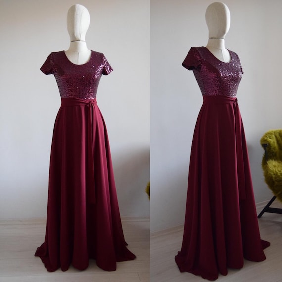 burgundy reception dress