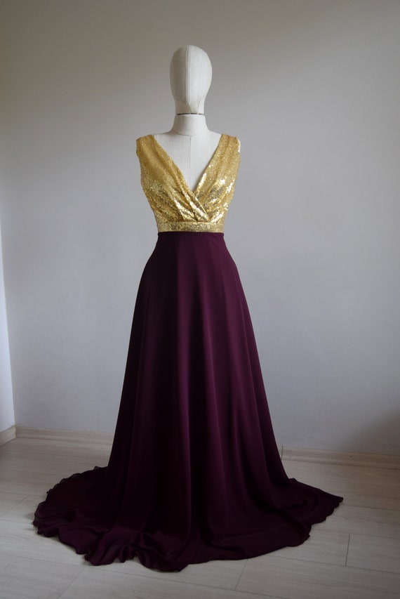 My Michelle Dress Size 5 Maroon Gold Prom Formal Dress Sequin Small Event  Party | eBay