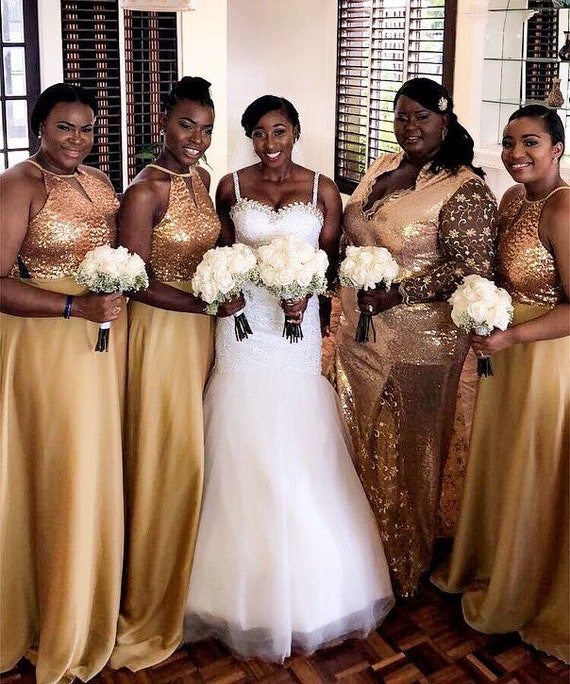 gold bridesmaid dresses