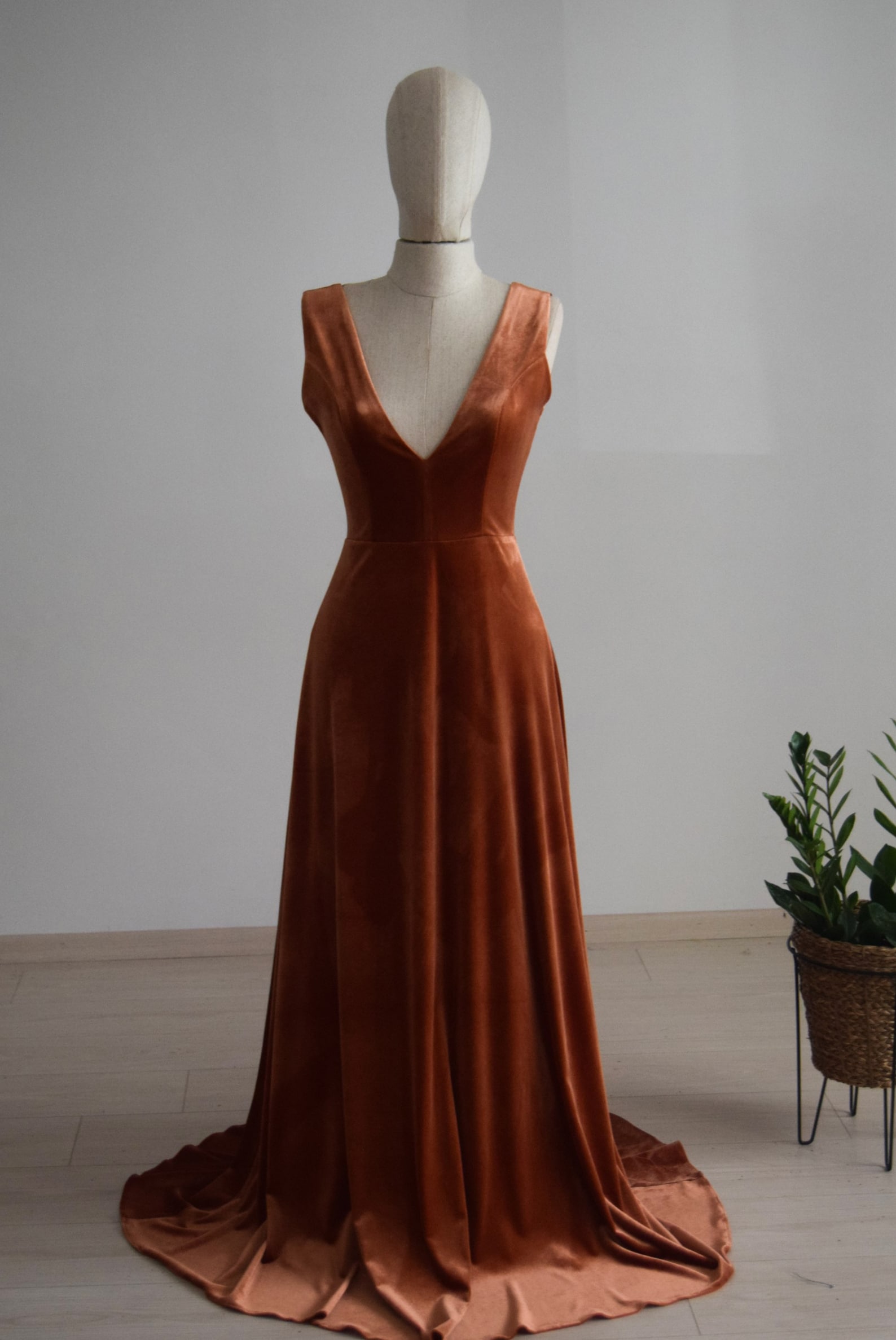 Made to Measure Rust Velvet Bridesmaid Dress Deep V Open - Etsy
