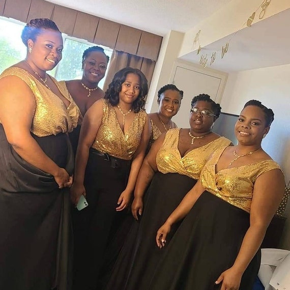 black and gold bridesmaid dresses