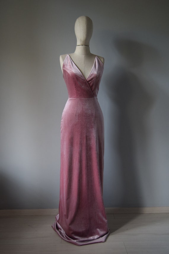 cinnamon velvet bridesmaid dresses Burnished Gold Velvet Bridesmaid Dress Mermaid Maxi Flutter Sleeve V-Neck