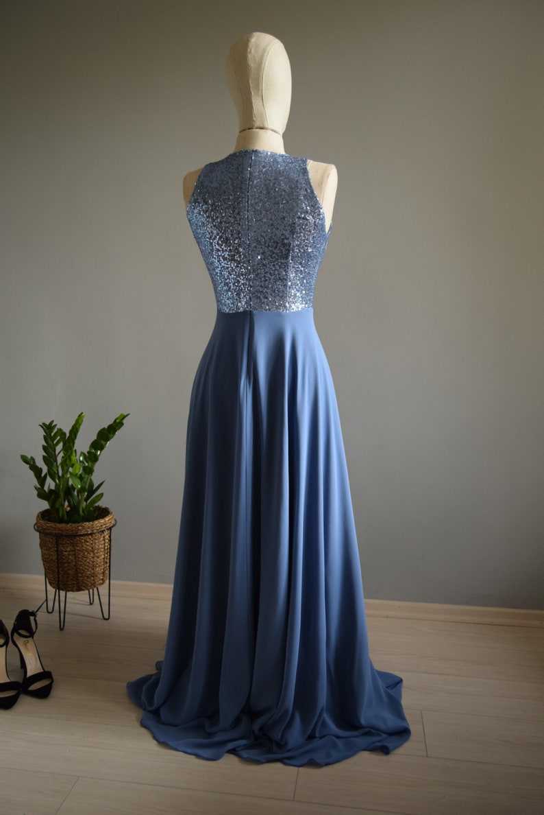 Cornflower Blue Silk Chiffon Top Sequin Cowl Neck Etsy