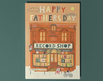 Happy Father's Day | The Record Shop | Eclectic Vinyl Lover Illustrated Greeting Card