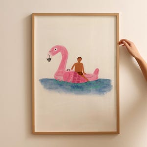 Fenicottero in mare / Stampa giclée illustrata / A5 - A1