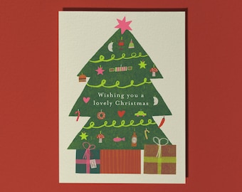 Eclectic Christmas Tree Card | Illustrated Festive Greeting | Single or Pack of 10