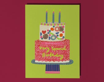 Wishing you a very special birthday – Illustrated Colourful Sweet Cake Birthday Card