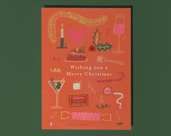 Wishing you a Merry Christmas | Funky Illustrated Christmas Card | Single or Pack of 10