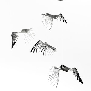 Metal bird Mobile, 4 piece kinetic Art in bird shape, minimalist Mobile art, kirigami mobile art, Contemporary design by ExpandLifeMetalArt