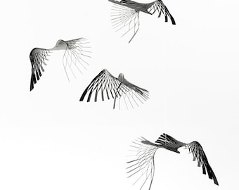 Metal bird Mobile, 4 piece kinetic Art in bird shape, minimalist Mobile art, kirigami mobile art, Contemporary design by ExpandLifeMetalArt