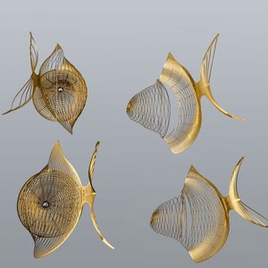 Gold fish kinetic mobile 4 or 6 piece, Brass fish Decor, modern Mobile, fishing gift, wire art kinetic Sculpture