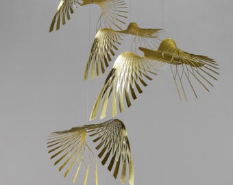 Brass bird hanging mobile, Metal art birds, Golden Mobile, Handcrafted Kinetic Art Sculpture,  Hanging Bird Sculpture, Bird themed gift