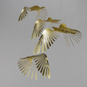 Brass bird hanging mobile, Metal art birds, Golden Mobile, Handcrafted Kinetic Art Sculpture,  Hanging Bird Sculpture, Bird themed gift