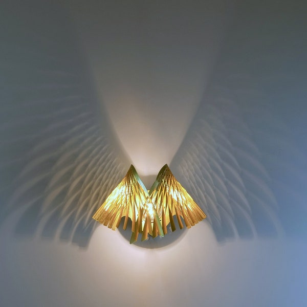Messing vleugel wandkandelaar, vogelschaduwlicht, gouden lichtarmatuur, vogelwandlamp.