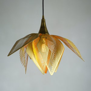 Golden flower pendant light with 9 leaf, Modern Brass chandelier, Brass pendent sculpture, Ceiling hanging lamp of gold