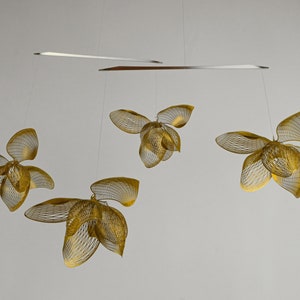 Flower Sculpture Kinetic Mobile,  Brass Flower Decor Orchid, Metal Flower Art, Floral art Hanging Mobile