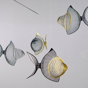 Gold black fish mobile 4 or 6 piece, Fish metal sculpture, fishing gift, mindfulness gift image 4