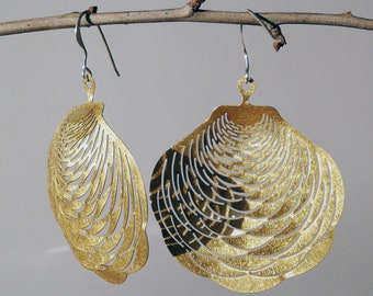 Brass Earrings,  Seashell earrings,  Ocean jewelry,  Shell hoops, Beach jewelry,