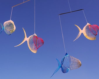 Colorful Fish Mobile, 4 or 6 piece colored Mobile, Fish Art,fishing gift, Fish decor,Fish hanging, Kinetic metal wire art