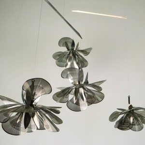 Kinetic Stainless Steel Flower Mobile: Modern Home Office Sculpture