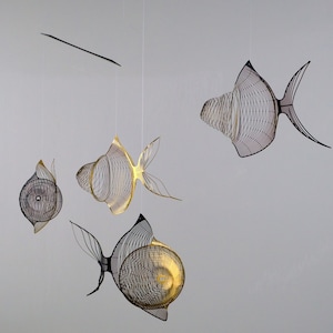 Gold black fish mobile 4 or 6 piece, Fish metal sculpture, fishing gift, mindfulness gift image 3