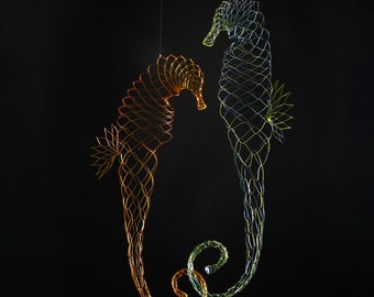 Sea horse mobile, Seahorse kinetic mobile art, Geometric animal, Wire art ocean mobile