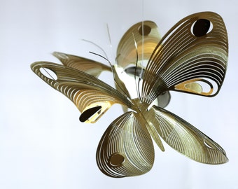Black and gold Butterfly mobile, butterfly art, 4 or 6 piece kinetic sculpture, brass mobile,  3D geometric animal