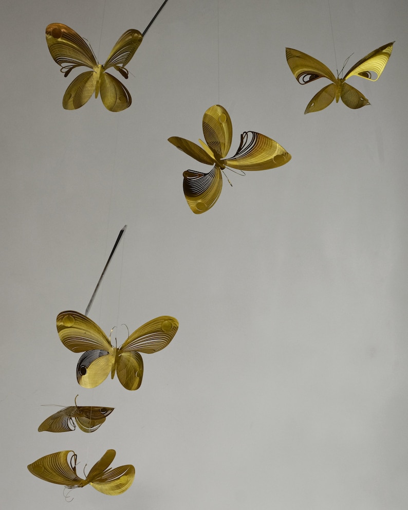 Butterfly mobile of brass, butterfly art, 4 or 6 piece kinetic sculpture, 3D geometric animal image 10