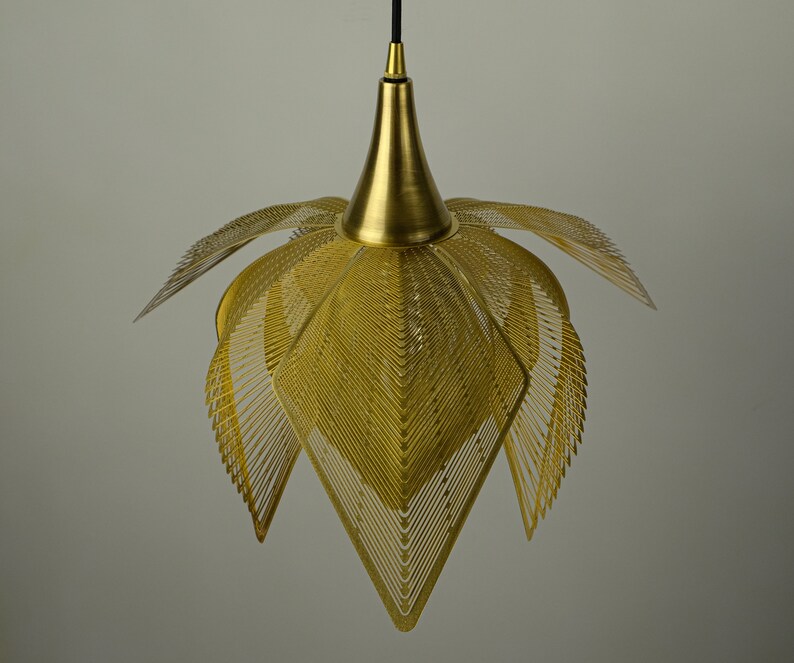Golden Flower Pendant Light With 9 Leaf Modern Brass Etsy