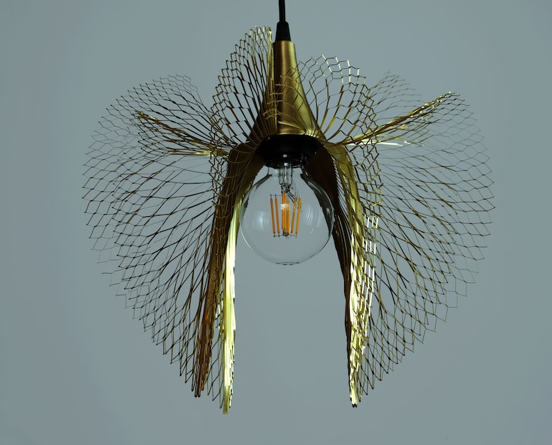 Brass Light Fixture Leaf Shape Unique Statement Light Golden Etsy