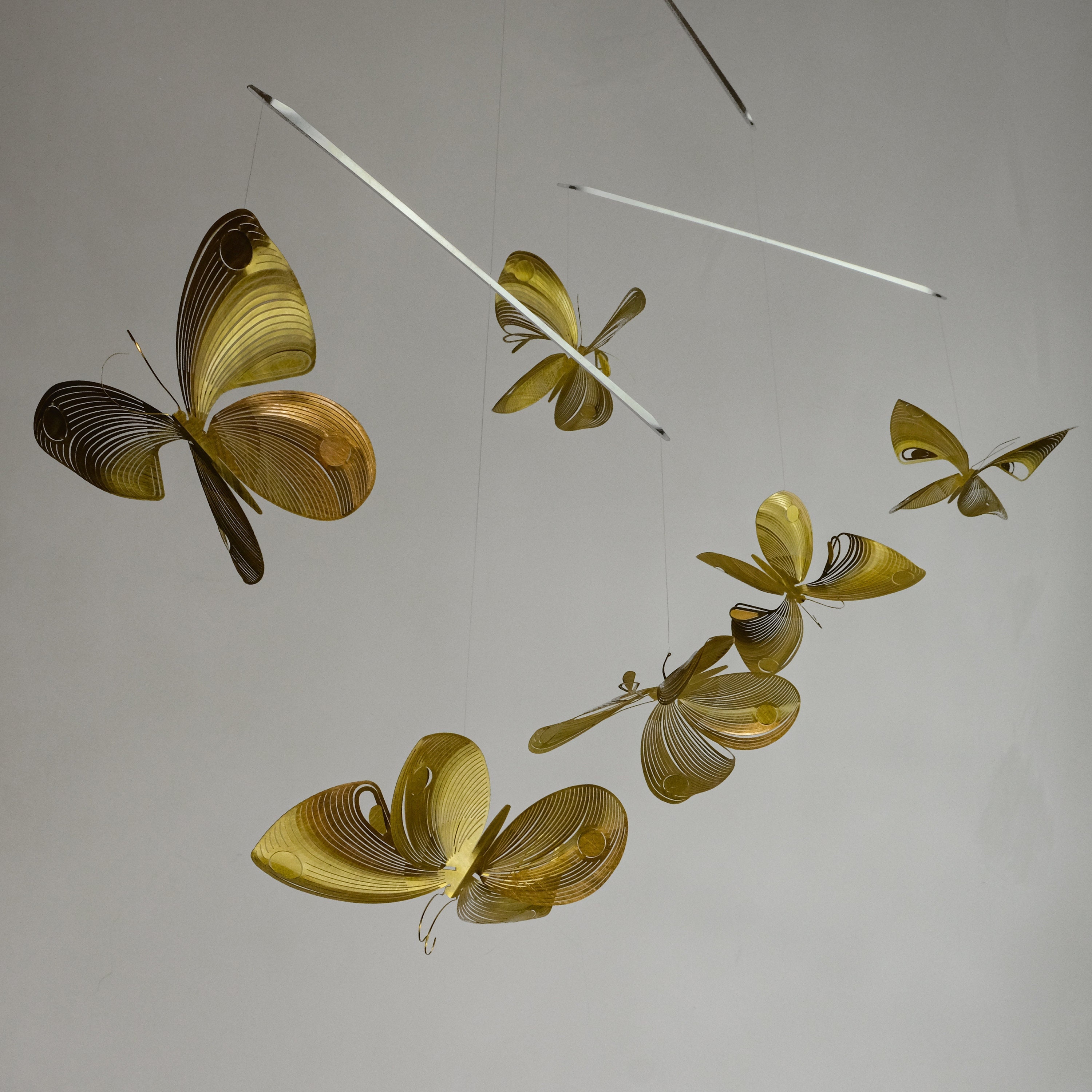Papillon Mobile de Laiton, Art Papillon, Sculpture Cinétique 4 ou 6 Pièces, Animal Géométrique 3D
