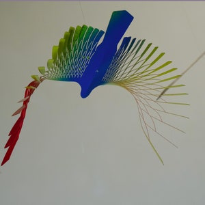 Large Colorful Bird Mobile, 8 Bird Kinetic Sculpture, Flock of Birds Metal Hanger, Metal Decor Adornment image 10