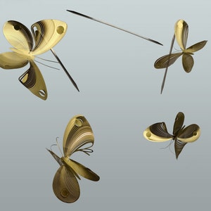 Butterfly mobile of brass, butterfly art, 4 or 6 piece kinetic sculpture, 3D geometric animal image 5