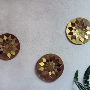 3 part greometric wall decor from brass, 3d origami metal wall art,brass mandala wall sculpture,