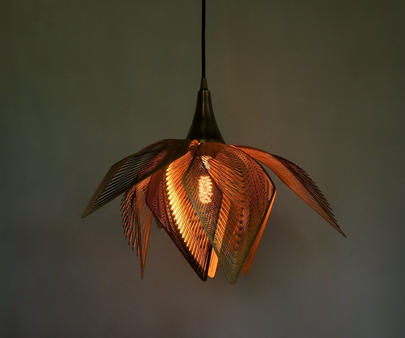 Golden Flower Pendant Light With 9 Leaf Modern Brass Etsy