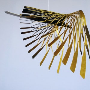 golden bird mobile,4 or 5 piece bird in flight brass mobile, kinetic metal art sculpture,Mobile Sculpture art. image 7