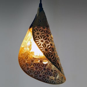 Brass cone pendant light, 3D metal surface hanging light fixtures, ornamental metal chandelier, lace of metal hanging light, Burnt orange
