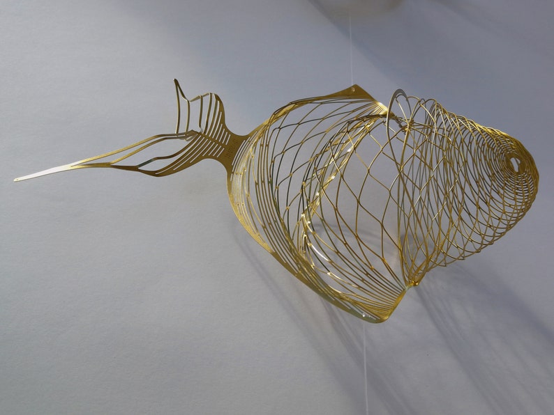 Ocean decor of brass Sea decor fish 3 piece wire art Office | Etsy