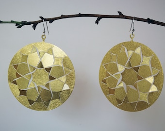 Geometric brass earrings, Statement geometric earrings, Metal origami earrings, Large dangle Earrings,  statement Earrings,