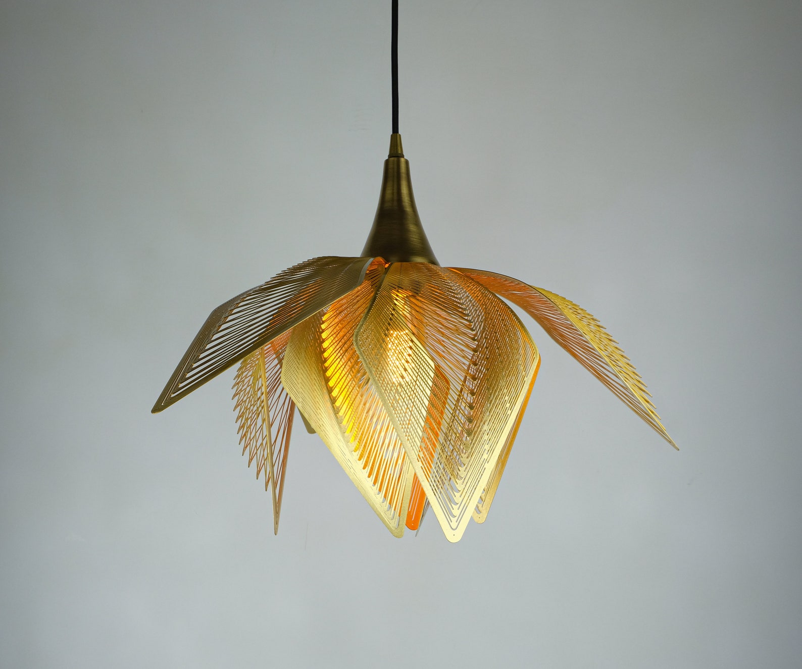 Golden flower pendant light with 9 leaf Modern Brass Etsy