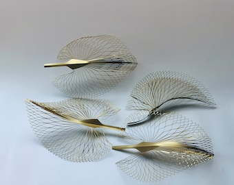 Brass Leaf Sculpture Set: Botanic Wire Art Home Decor