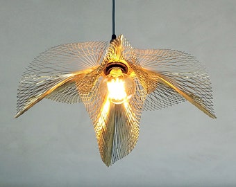 Golden Leaf Light fixture, Brass light, Ceiling Light, Pendant light, Ceiling shadows, Unique brass chandelier lighting, Burnt orange