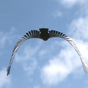 Large bird in flight of stainless steel, kinetic sculpture for bird lover gift, Hanging silver bird image 6